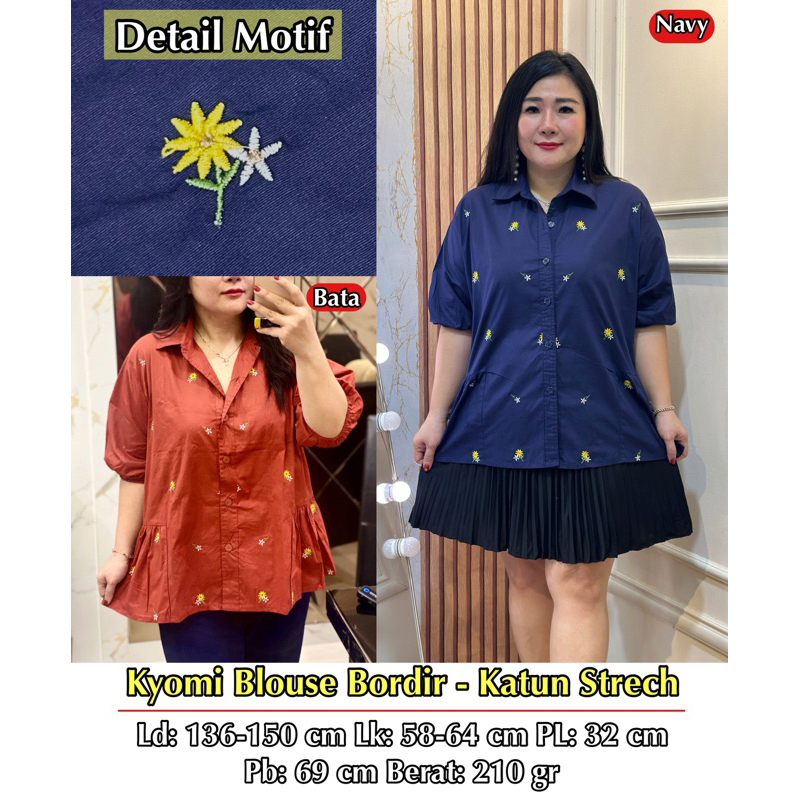 FINA BIGSIZE - (KYOMI BLOUSE BUNGA BORDIR) ATASAN WANITA JUMBO BIGSIZE KEKINIAN