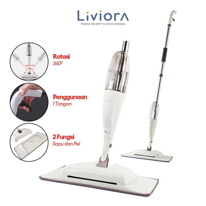 Liviora Alat Pel Lantai Spray Mop 2 in 1 - Sapu Pel Lantai 2 in 1/Pel Lantai Semprot Kompinasi Sapu