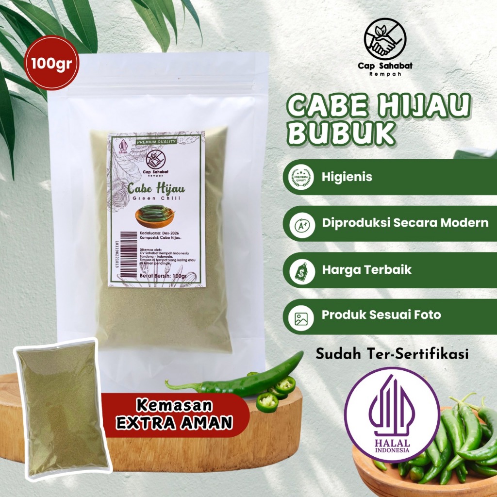 

100gr Cabe Bubuk Hijau / Green Chili Powder / JSR 100% PREMIUM QUALITY