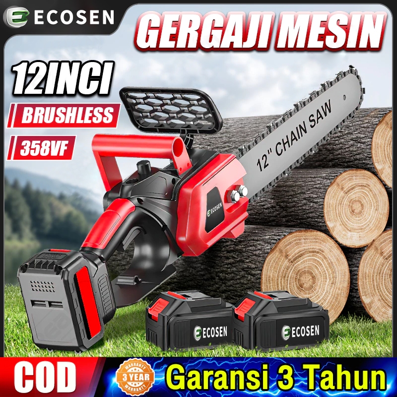 TERLARIS Cordless Gergaji Pemotong Kayu Gergaji Cordless Chainsaw12 Inch Gergaji Listrik Alat