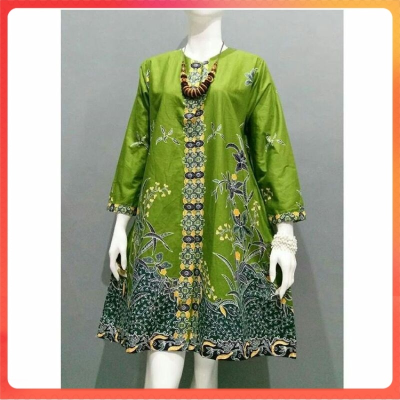 TUNIK BATIK WANITA HIJAU UKURAN BIG SIZE LD 130 LD 130 CM