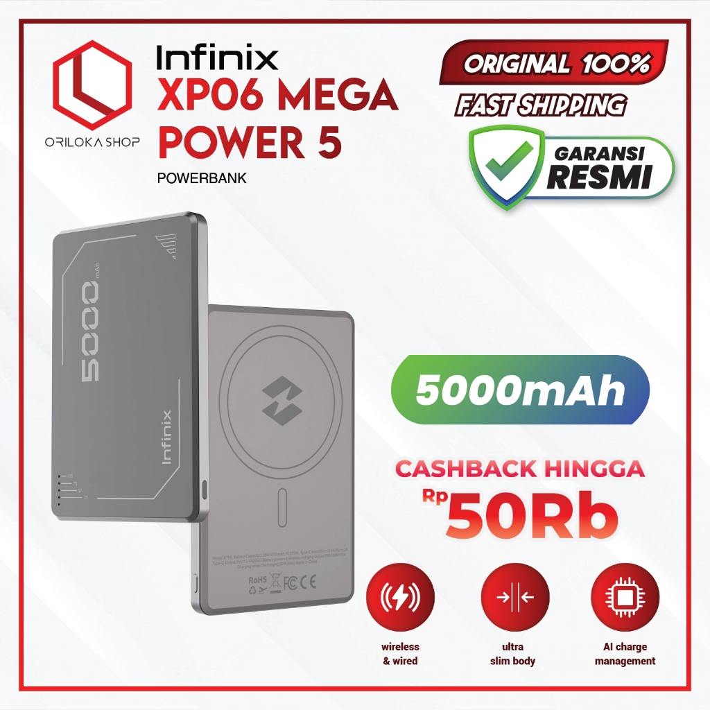 Infinix Power Bank Magpower 5 XP06 | Powerbank 5000mAh Wireless Charger