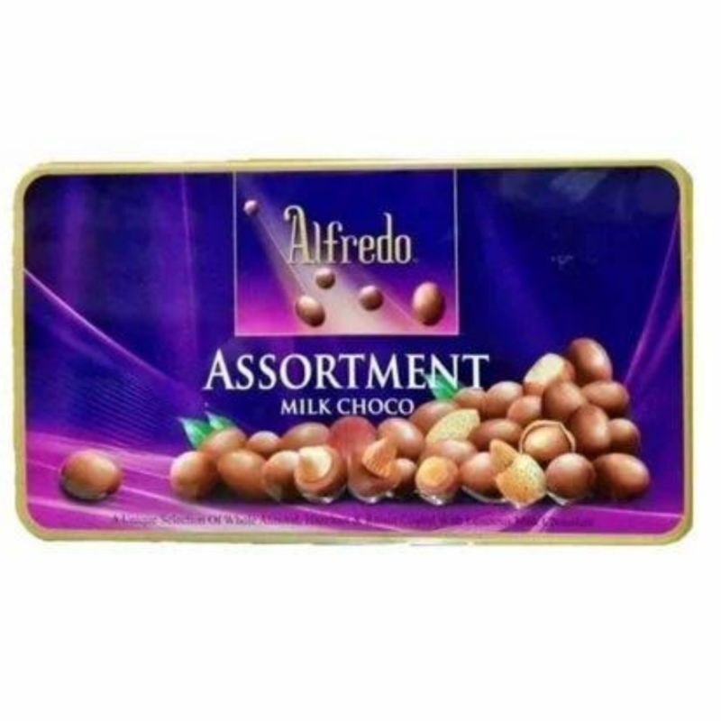 

Coklat Alfredo assortment milk choco mix assorted cokelat impor import box kaleng