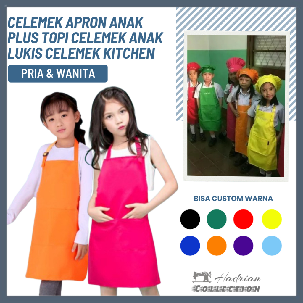 Celemek Apron Anak plus Topi Celemek Anak Lukis Celemek Kitchen Anak Celemek Anak Custom ( Celemek A