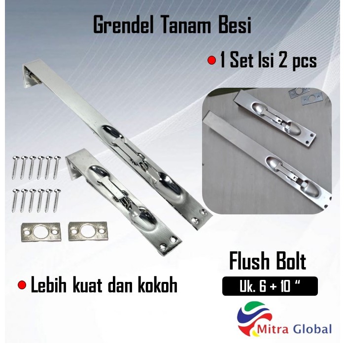 GRENDEL TANAM / Grendel Pintu Ganda Kunci Pintu Atas Bawah Komplit 6" + 10" Inch 1 Set Slot Pintu Ku