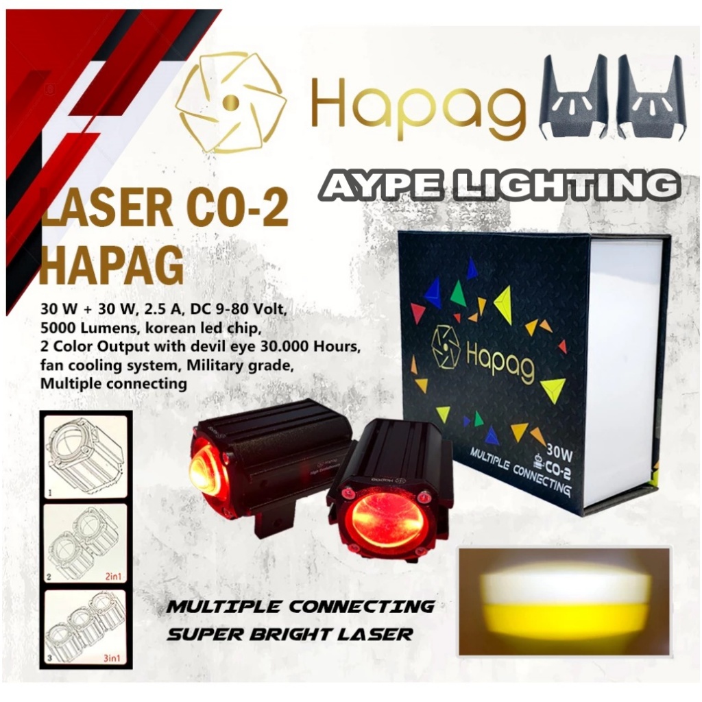 Lampu Tembak Mini Laser Co-2 Hapag 30 Watt Plus Demon Eyes Lampu tembak 1 Mata Co2 Hapag