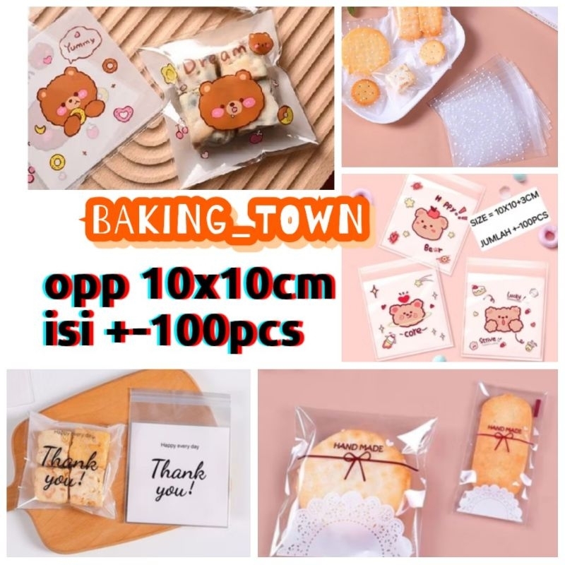UK 10x10 - 100pcs plastik cookies roti plastik OPP kue donut perekat
