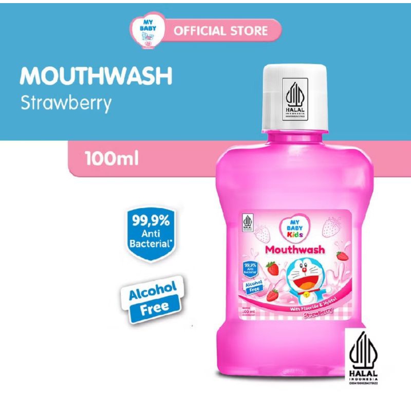 MY BABY KIDS Mouthwash 100ml Strawberry - Obat Kumur My Baby 100ml Strawberry