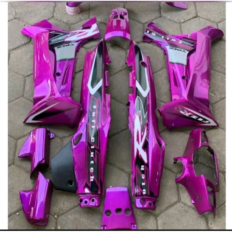 Cover body fullset Yamaha fizr/fiz body halus Yamaha fizr warna ungu edition striping hitam silver