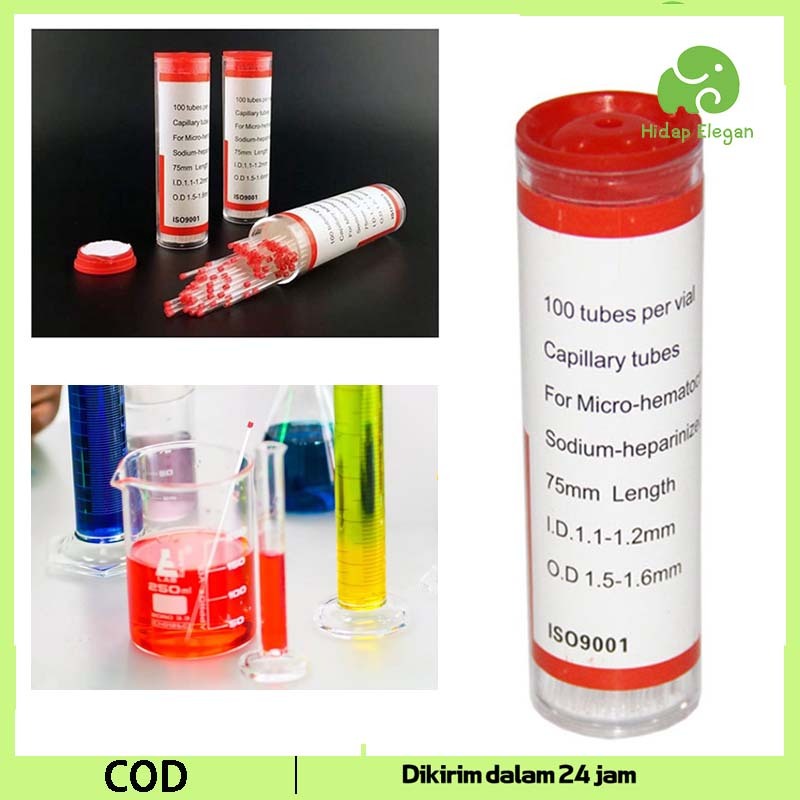 100pcs Micro Haematocrit Heparine Red Tabung Mikro Kapiler Hematokrit Tube Tabung Pipa Kapiler Hemat