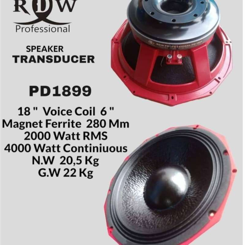 SPEAKER KOMPONEN RDW 18 PD 1899 / PD1899 18 INCH
