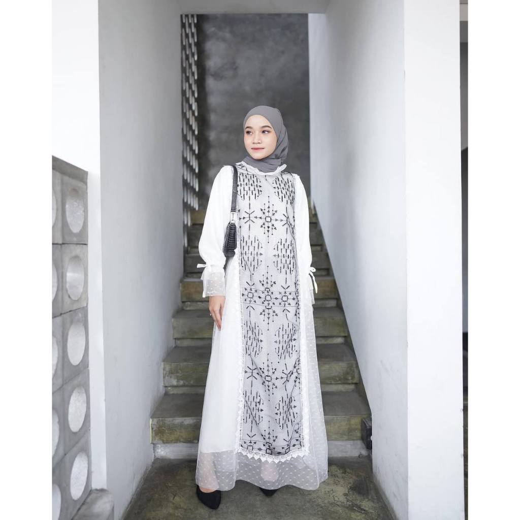 Anesya Drees Gamis Dress Wanita Muslimah Modern Motif Brokat / Dress Brokat Bahan Mosscrepe