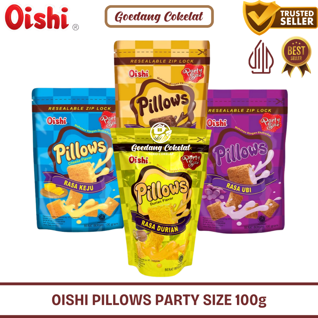

Oishi Pillows Chocolate Filled Rasa Coklat / Ubi Keju Party Size 100 gr