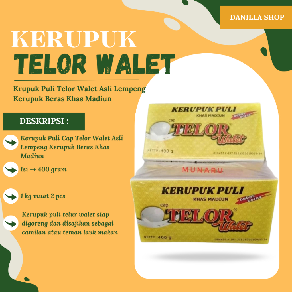 

Krupuk Puli Telor Walet Asli Lempeng Kerupuk Beras Khas Madiun Premium