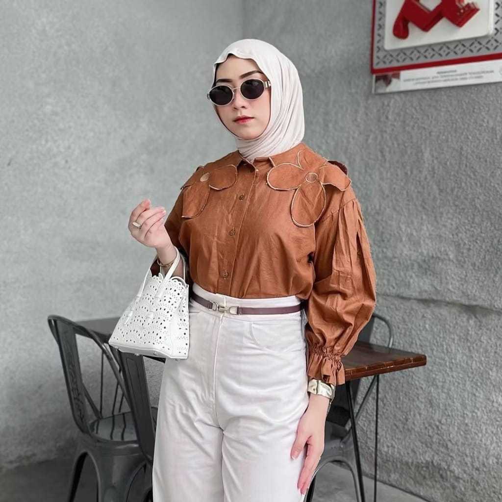 DAISY BLOUSE WANITA REMAJA / OOTD KOREAN LOOK / ATASAN LENGAN PANJANG / BAJU MOTIF BORDIR BUNGA / LO