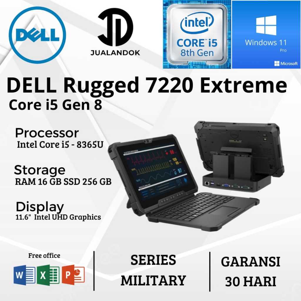 Laptop Dell Latitude 7220 RUGGED Extreme Tablet Core i5 Gen 8 - RAM 16GB - SSD 256GB - 12 inch - Ser