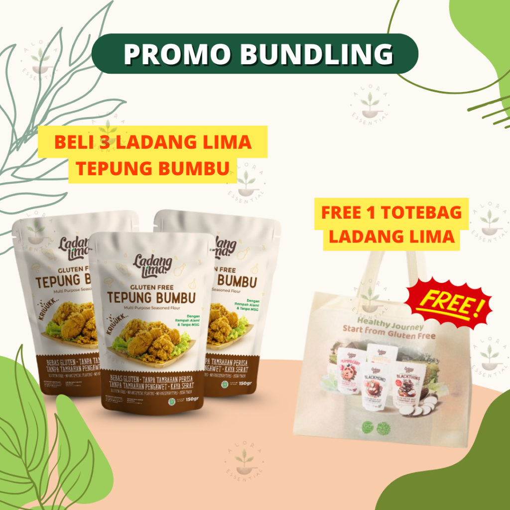 

Promo Paket Bundling Beli 3 Pcs Ladang Lima Tepung Bumbu Free Totebag - Ladang Lima Tepung Bumbu Serbaguna Gluten Free 150 gram