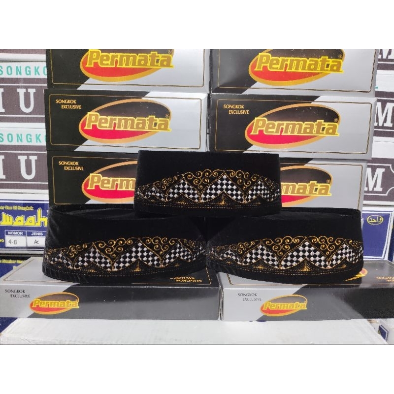 GROSIR PECI/SONGKOK PERMATA BORDIR ISI(10 PCS), BLUDRU HITAM, BERKUALITAS