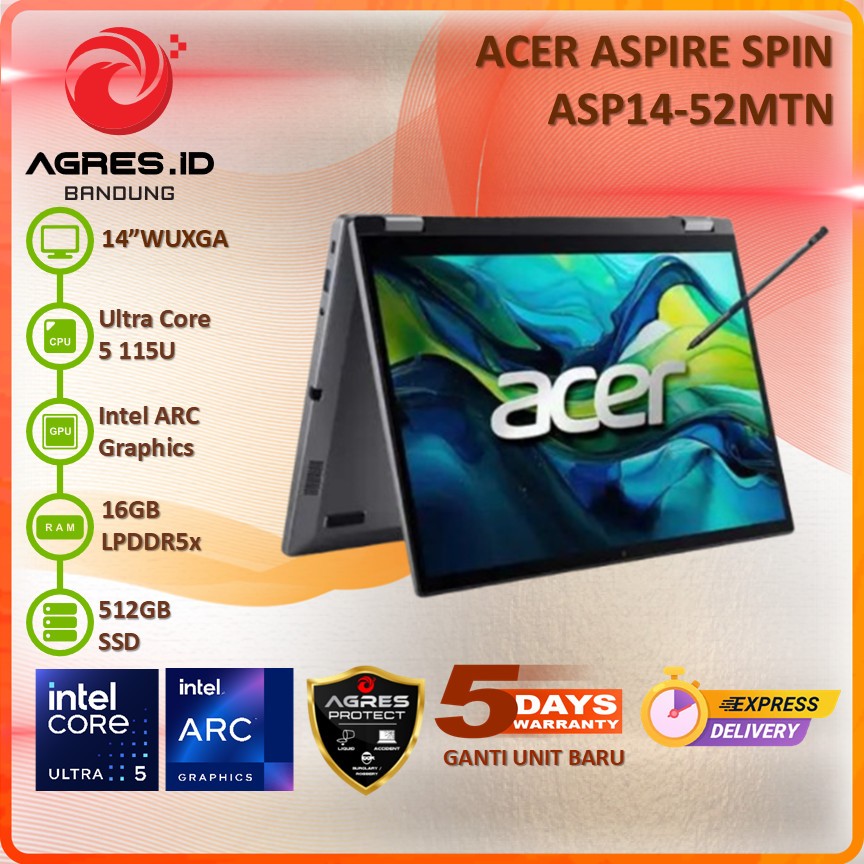 ACER ASPIRE SPIN ASP14-52MTN ULTRA 5 115U 16GB 512GB 14" WUXGA TOUCH IPS