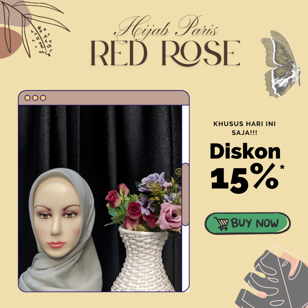 Kerudung / Hijab Paris Jadul - Red Rose