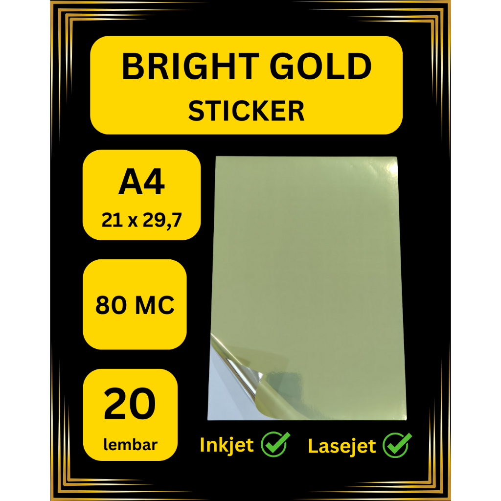 

STICKER BRIGHT GOLD PET INKJET LASERJET A4 20 lbr PREMIUM