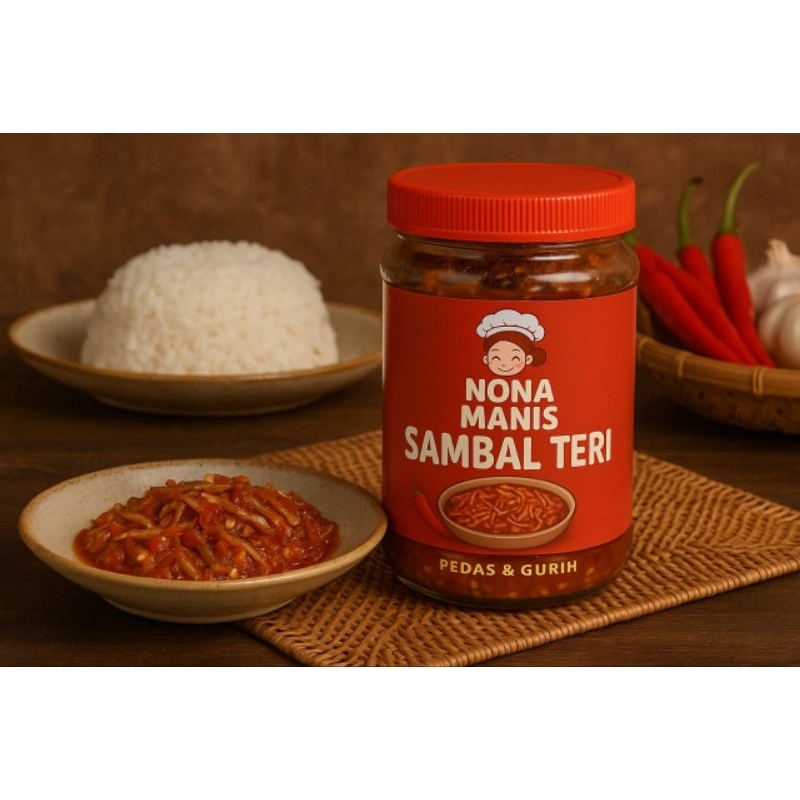 

Sambal Teri Nona Manis 150ml – Sambal Rumahan Pedas Gurih | Botol Plastik Aman