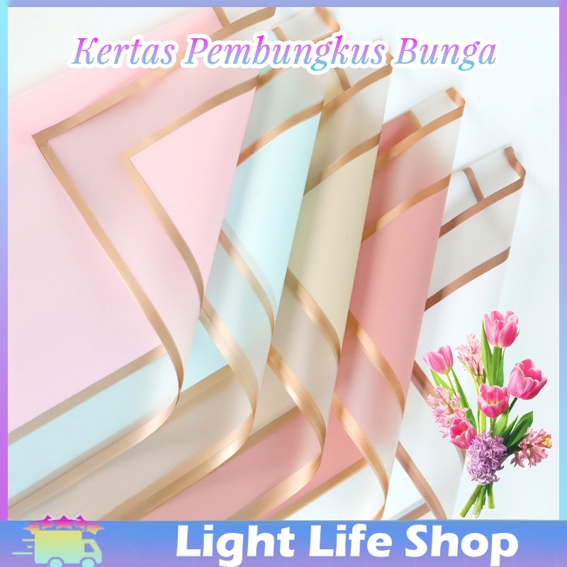 

20Pcs satu paket Flower Wrapping Paper List Gold Transparan Cellophane Kertas Buket Pembungkus Bunga