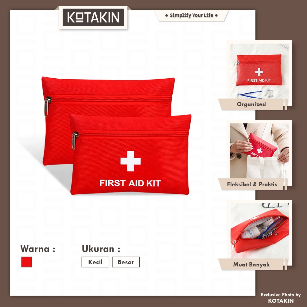 KOTAKIN Pouch Mini Kotak Tempat Penyimpanan Peralatan P3K Obat Medis First Aid Travel Medicine