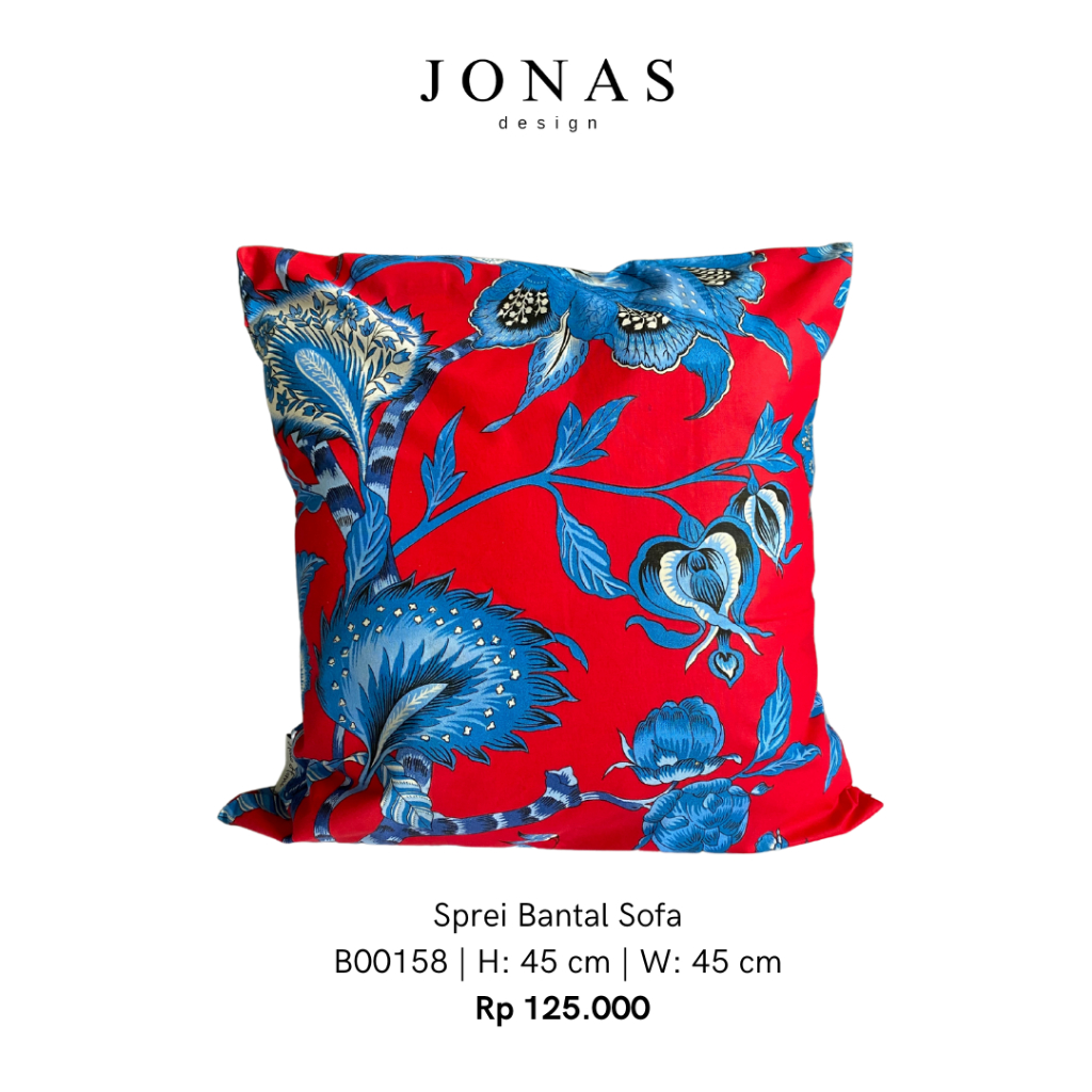 Bantal Dekoratif Merah Motif Daun Bunga Biru Modern | Jonas - Sarung Bantal Sofa - B00158