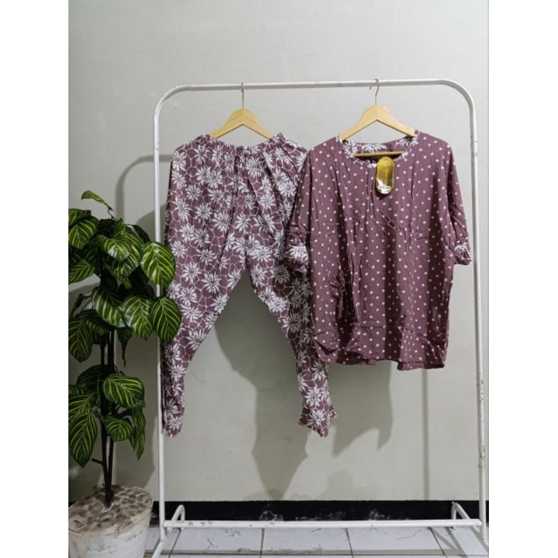 [LD 118-126 CM ] Setelan Daster Qonita Batik Pekalongan ll Spj Sakura Jumbo Setelan One Set