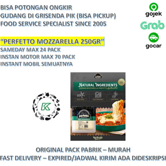 

Keju Mozzarella Perfetto 250gr Mozza Slice GOJEK