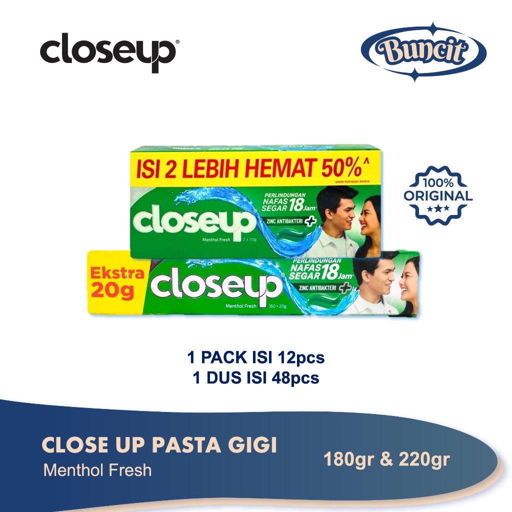 Pasta Gigi  Close Up Menthol Fresh 160+20 gr & 220 gr / Odol Close Up Menthol Fresh / Buncit