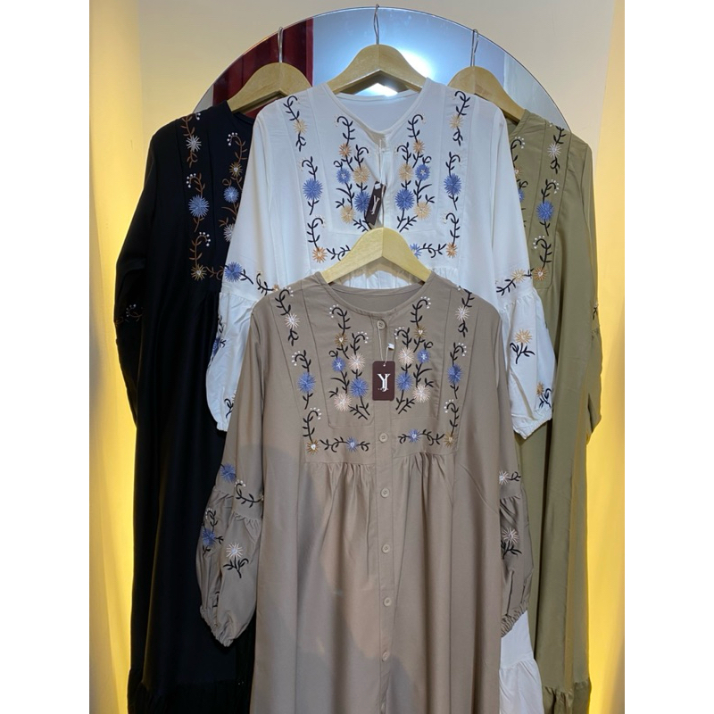 YOUJA-DRESS BUNGA BORDIR | BAHAN RAYON TWILL