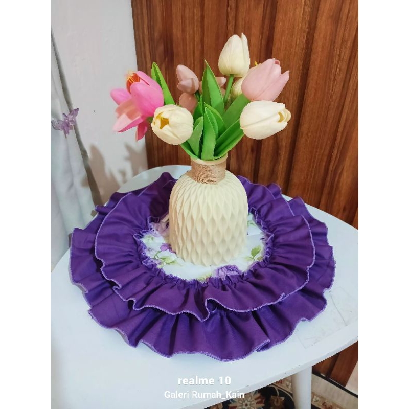 taplak bulat/taplak meja kecil/taplak bulat ruffle/taplak bulat rampel/taplak ungu/taplak pink/tapla