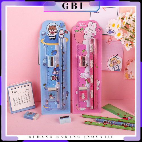 

GBI Stationery Set 5 in 1 Alat Tulis Anak Sekolah Penghapus penggaris Pensil Serutan Karakter Lucu