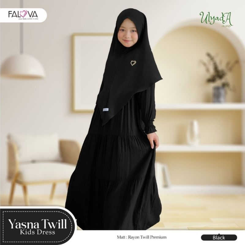 FALOVA DRESS YASNA KIDS RAYON PREMIUM TWILL GAMIS HITAM POLOS GAMIS ADEM