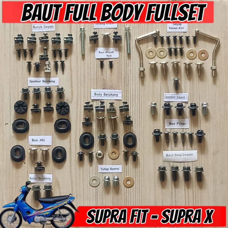 Baut Full Set Cover Body Honda Supra Fit -  Supra X 100 / Baut Full Body Supra x - Supra fit lama Le