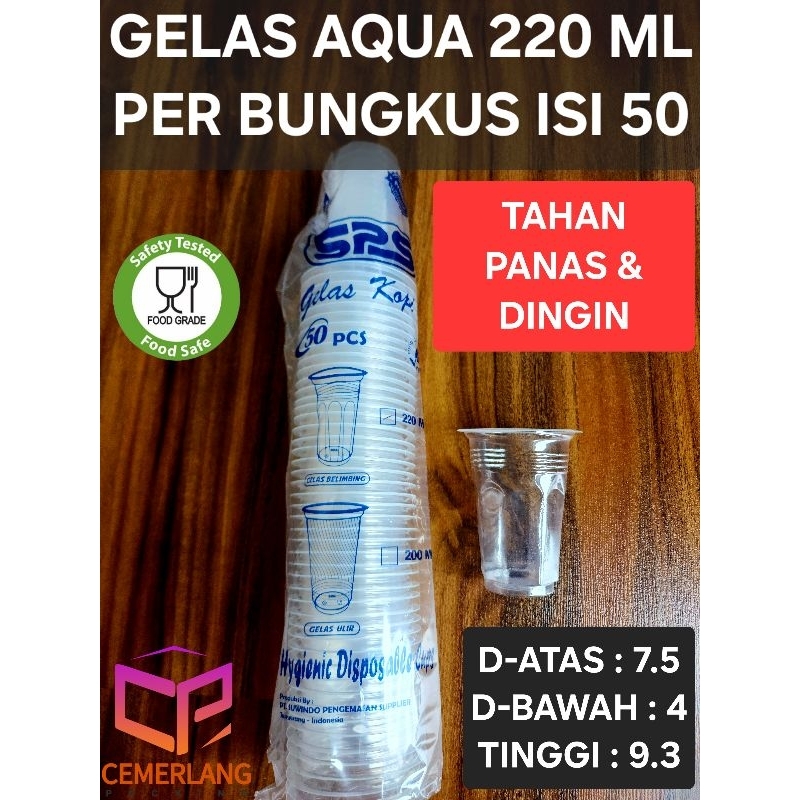 Gelas Plastik Aqua 220ml / Cangkir Cup Kopi Teh 220 ml 50pcs Tahan Panas Dingin