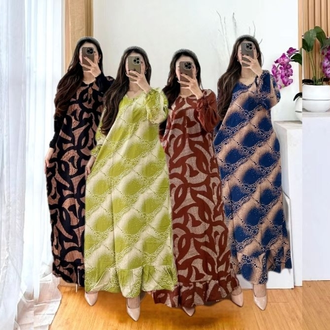 Daster Dress Rayon Rempel Lengan Panjang Busui Premium