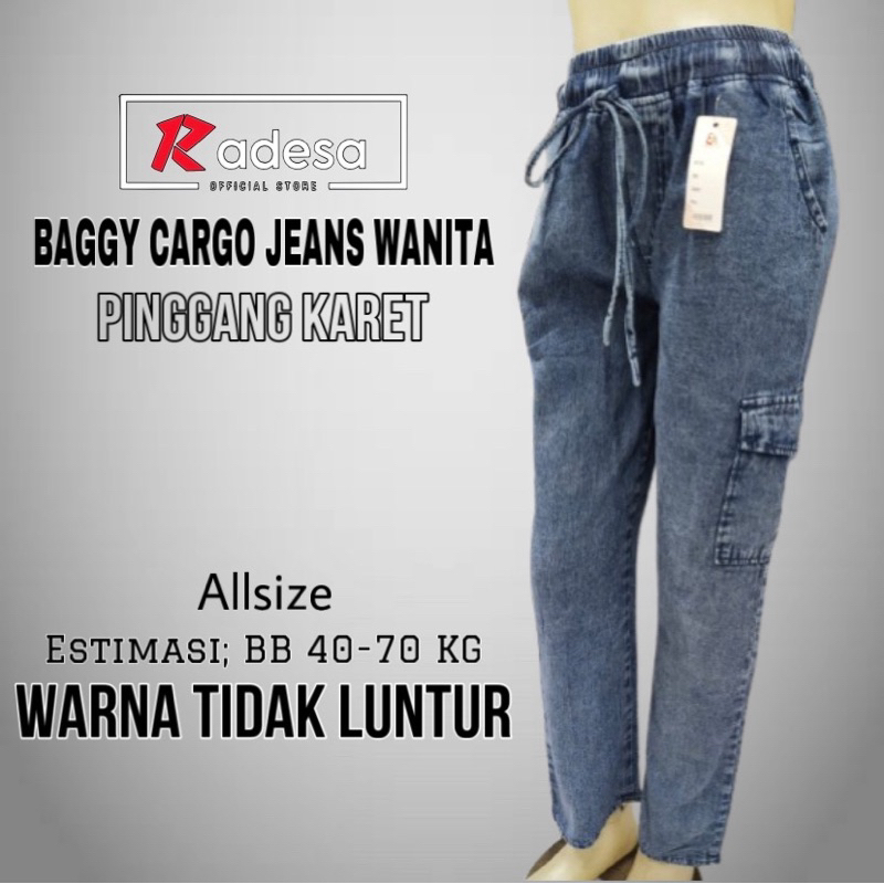 Celana Baggy Cargo Jeans Wanita Pinggang Karet // Celana Cargo Wanita // Celana Jeans Wanita