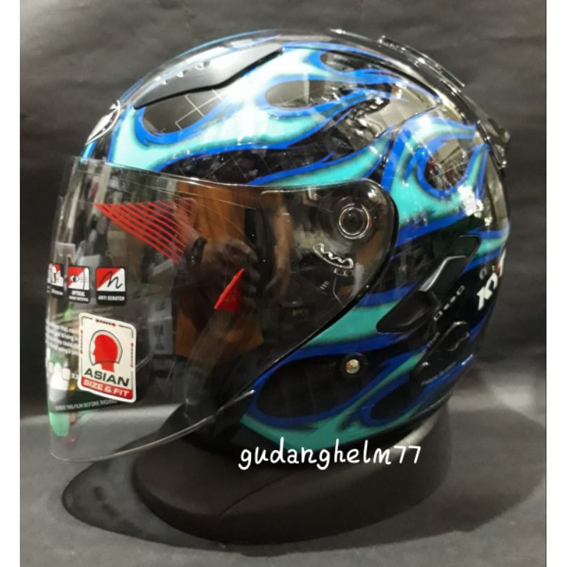 HELM KYT GALAXY FLAT R MOTIF - HELM KYT HALF FACE DOUBLE VISOR