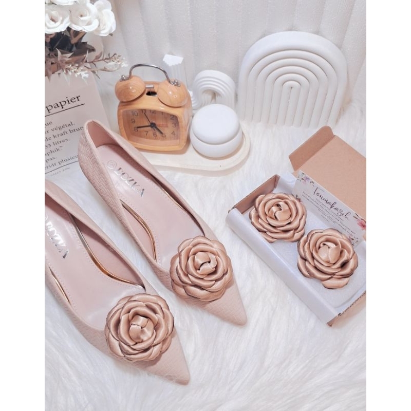 2 PCS AKSESORIS HIASAN SEPATU WANITA HEELS FLAT  SHOES - DEKORASI KLIP SEPATU MAWAR UNTUK SEPATU PEN
