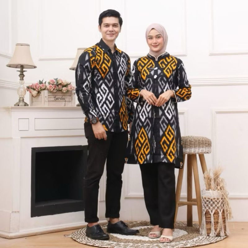 Setelan Couple Tunik Tenun Etnik | Baju Pasangan Seragam Kondangan Tunik Tenun Kombinasi Batik | Out