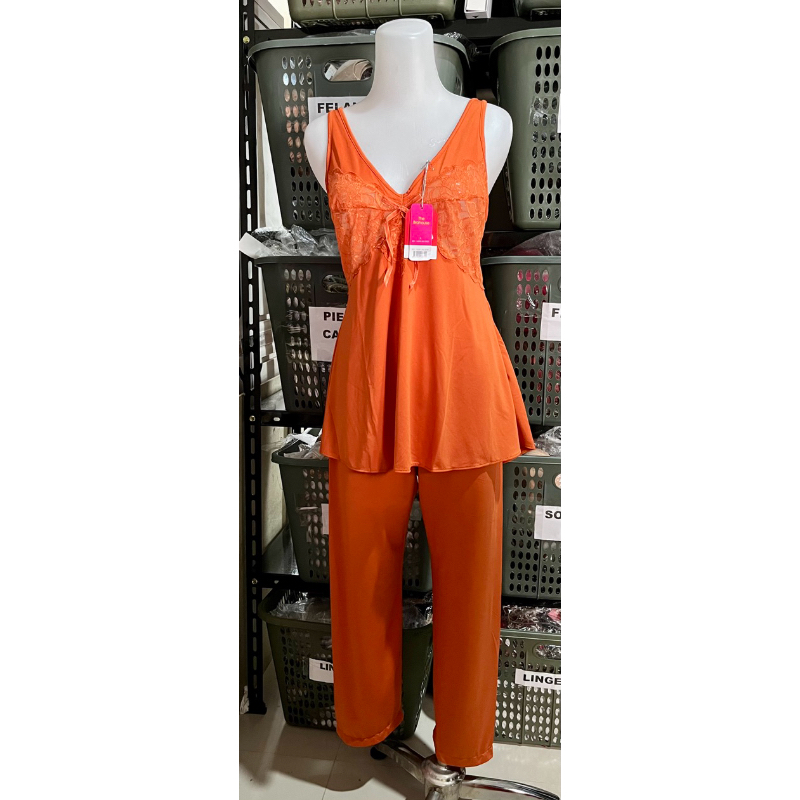 THE BRAHOUSE LINGERIE SET BAJU TIDUR WANITA WARNA PINK MERAH DENGAN CELANA PANJANG SIZE L