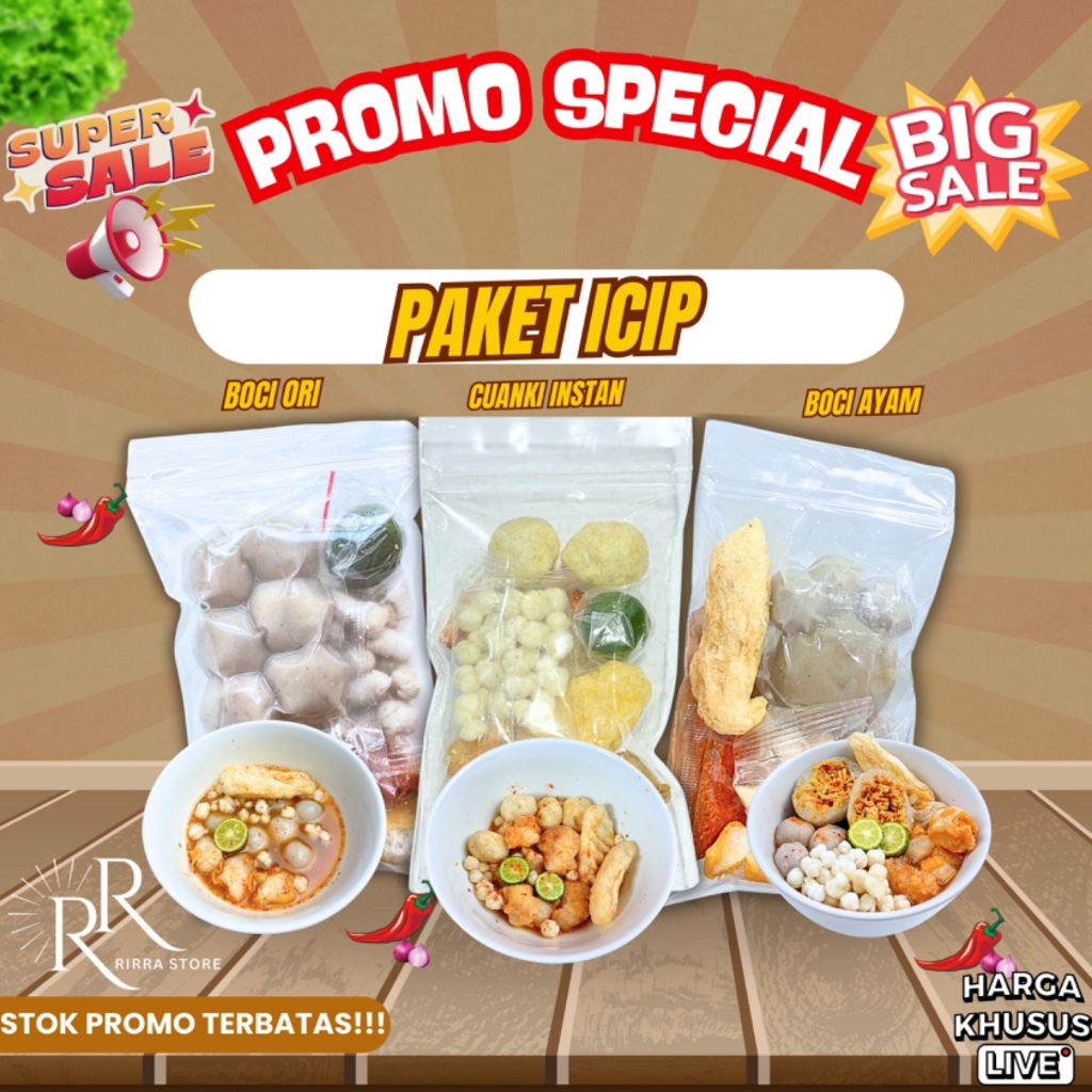 

[SPECIAL ETALASE] PAKET ICIP 3 BUNGKUS-BASO ACI AYAM EKO,BASO ACI ORI,CUANKI INSTAN