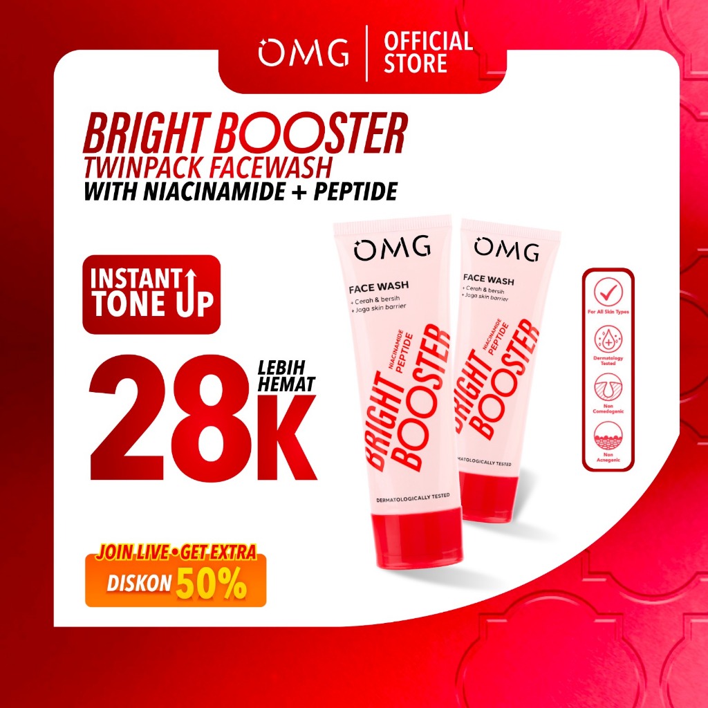 (Twinpack) OMG Oh My Glow Bright Booster Face Wash 50 ml & 100ml - Untuk Semua Jenis Kulit - Members