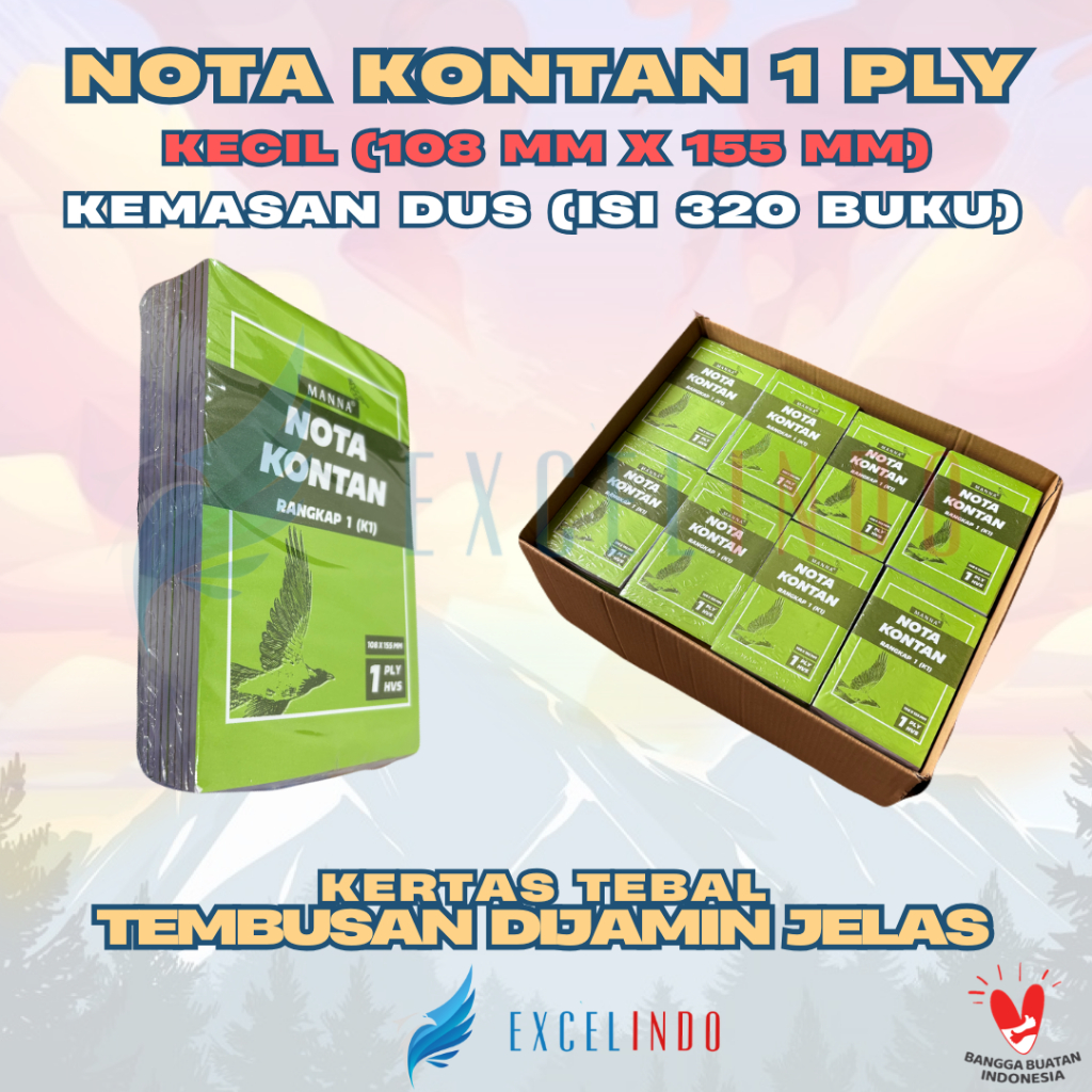 

(1 DUS/ISI 320 PCS) Buku Nota Kontan 1 ply HVS merk MANNA (NOTA HARGA PABRIK)