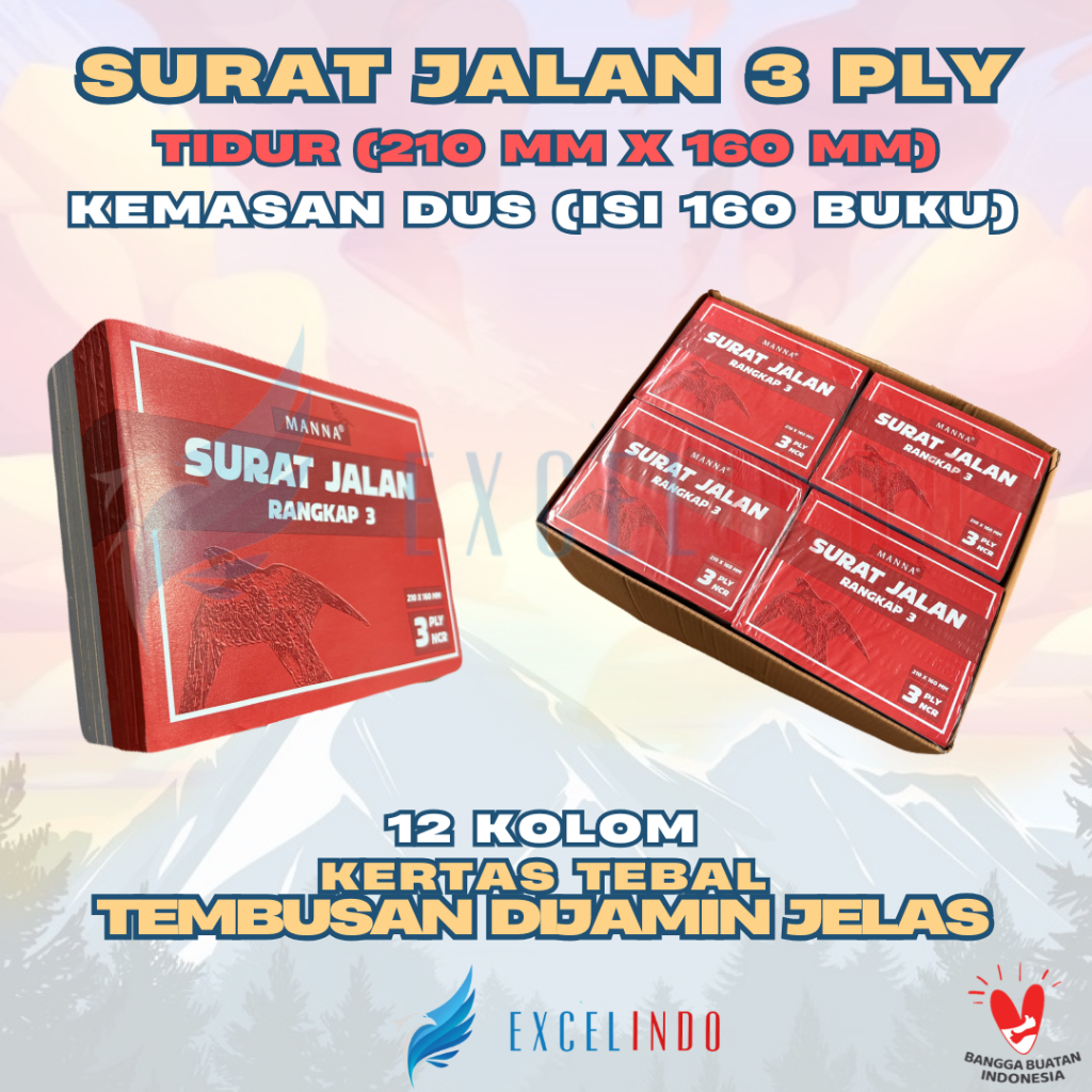 

(1 DUS/ISI 160 BUKU) Surat Jalan 3 ply NCR merk MANNA TEMBUSAN DIJAMIN JELAS (NOTA HARGA PABRIK)