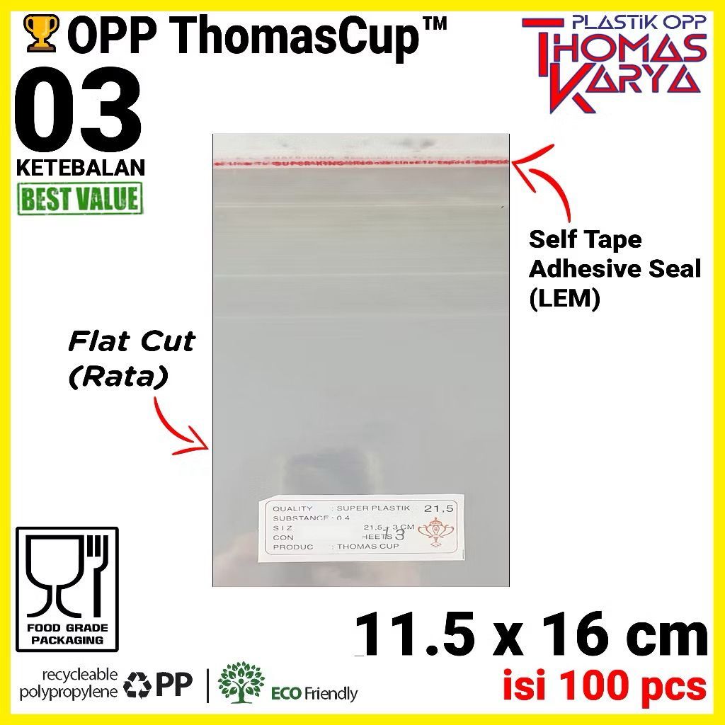11,5x16 cm Plastik OPP Ekonomis (SEAL/LEM) / Kantong Bening / Plastik Undangan / Plastik Roti / Kema