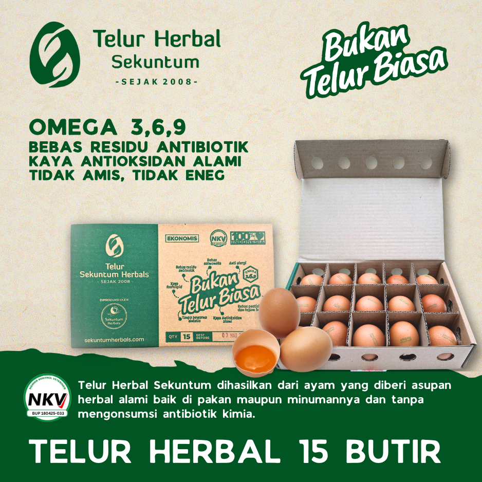 

Telur Ayam Omega 3 Bebas Antibiotik Herbal Sekuntum Isi 15 Butir
